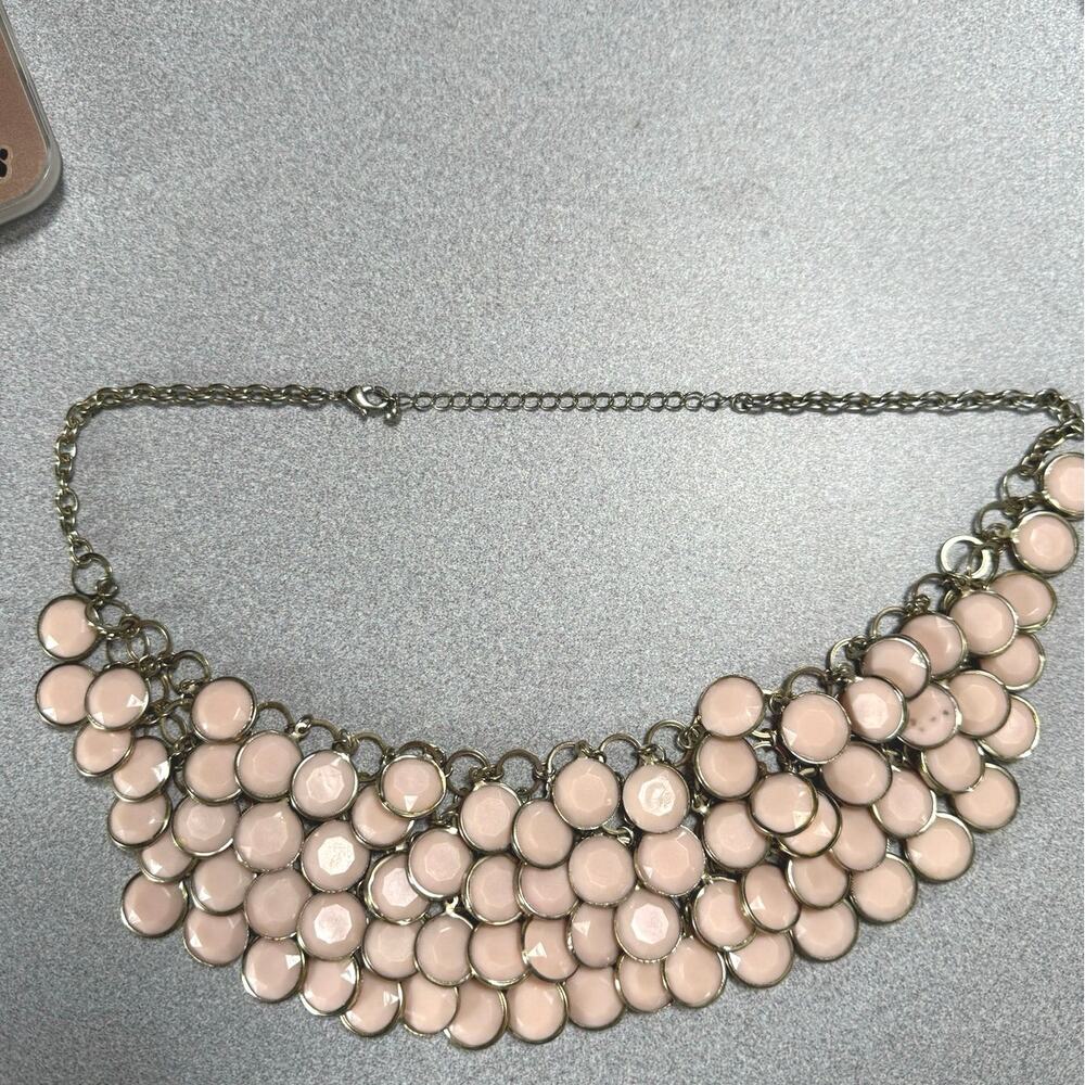 Necklace coral color Bubble Bib Statement 4 layers 12" gold tone Art Deco